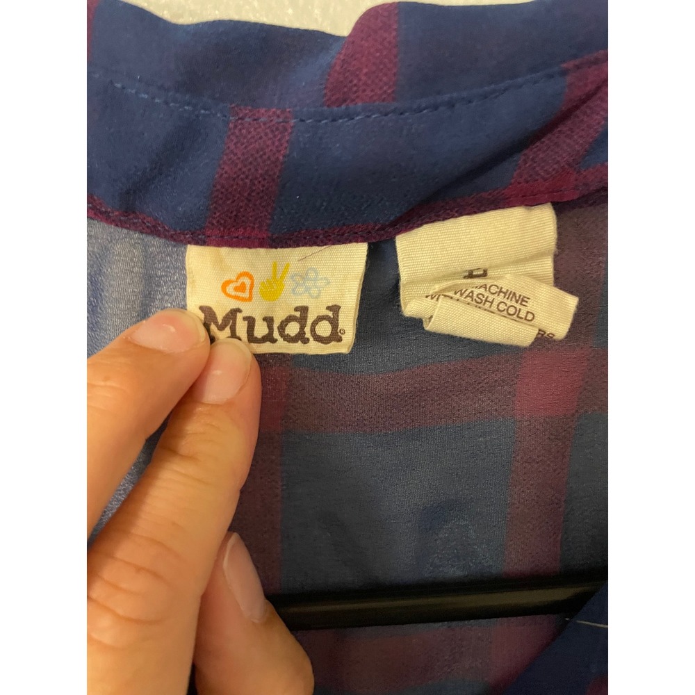 Vintage Mudd Plaid Sheer Button Down Shirt Blue Purple Large - Picture 4 of 5